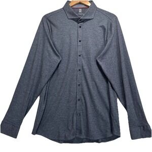 Desoto Button up Long Sleeve Dress  Shirt Mens sz XL‎ Gray Cotton Stretch